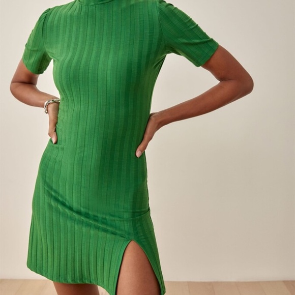 Reformation Dresses & Skirts - Reformation Dress “Zia” Emerald Ribbed Turtleneck New With Tags Sz Sm